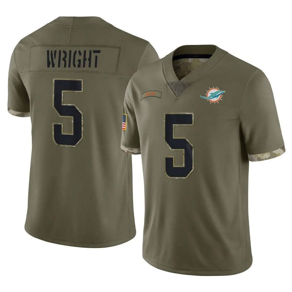 Davalo M.Dolphins #5 Jaylen Wright Player Olive Salute To Service Limited Stitched Jerseys