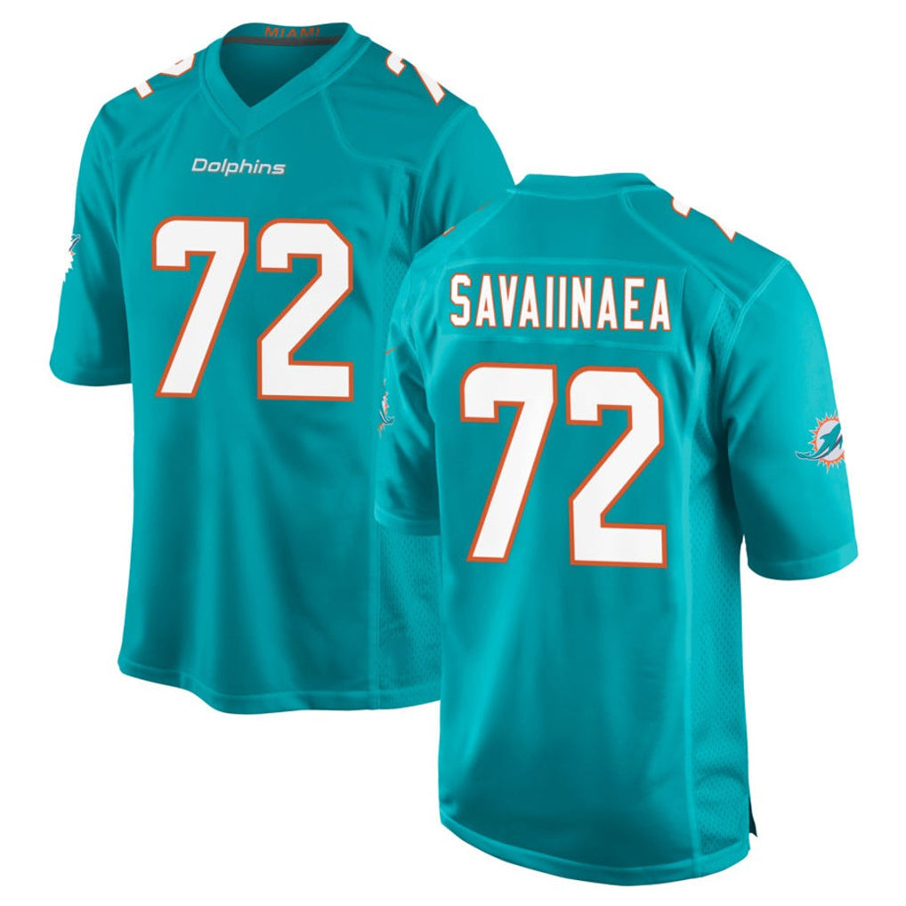 Davalo M.Dolphins #72 Jonah Savaiinaea Player Aqua Home Game Stitched Jerseys