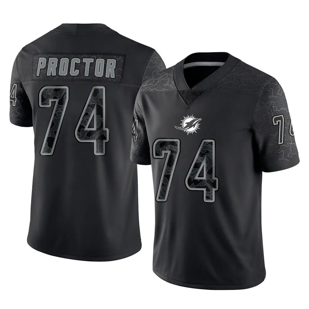 Davalo M.Dolphins #74 Kadyn Proctor Player Black Reflective Limited Game Stitched Jerseys