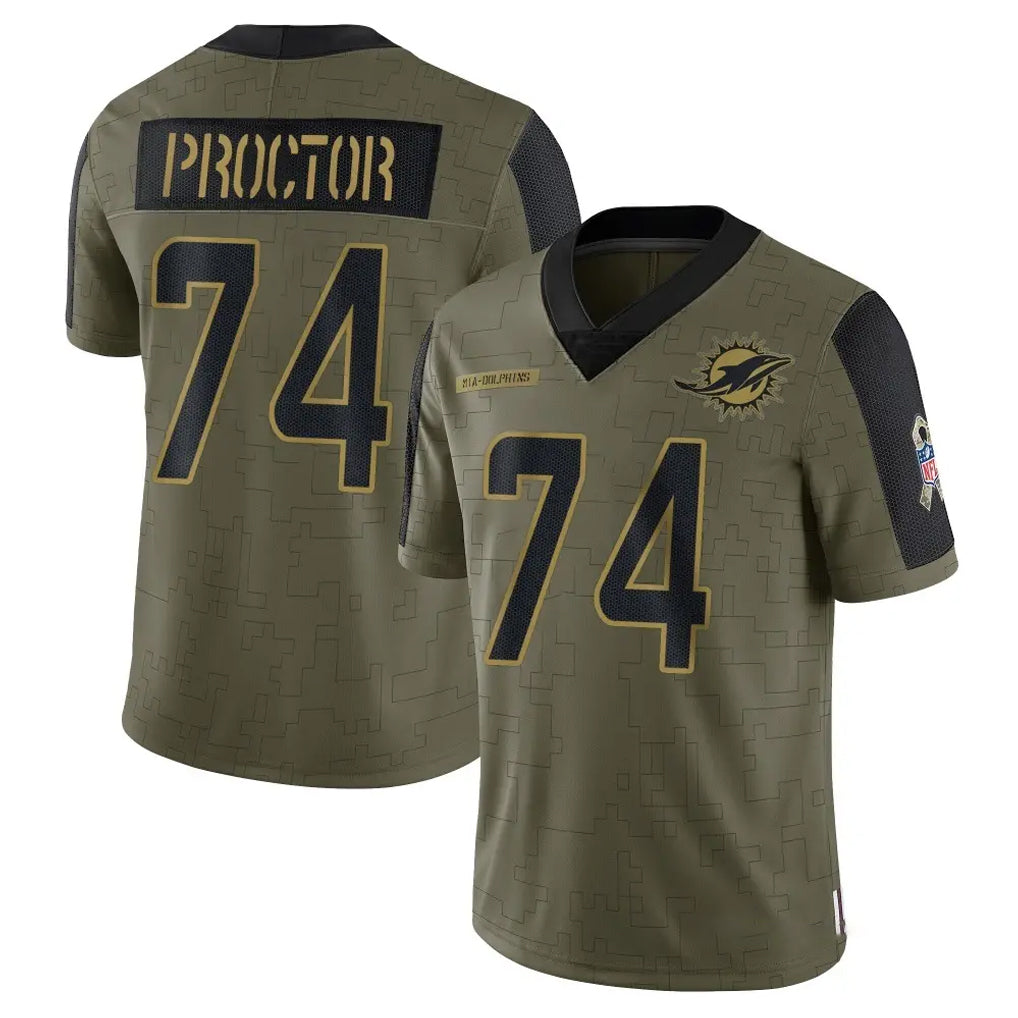 Davalo M.Dolphins #74 Kadyn Proctor Player Olive Salute To Service Limited Game Stitched Jerseys