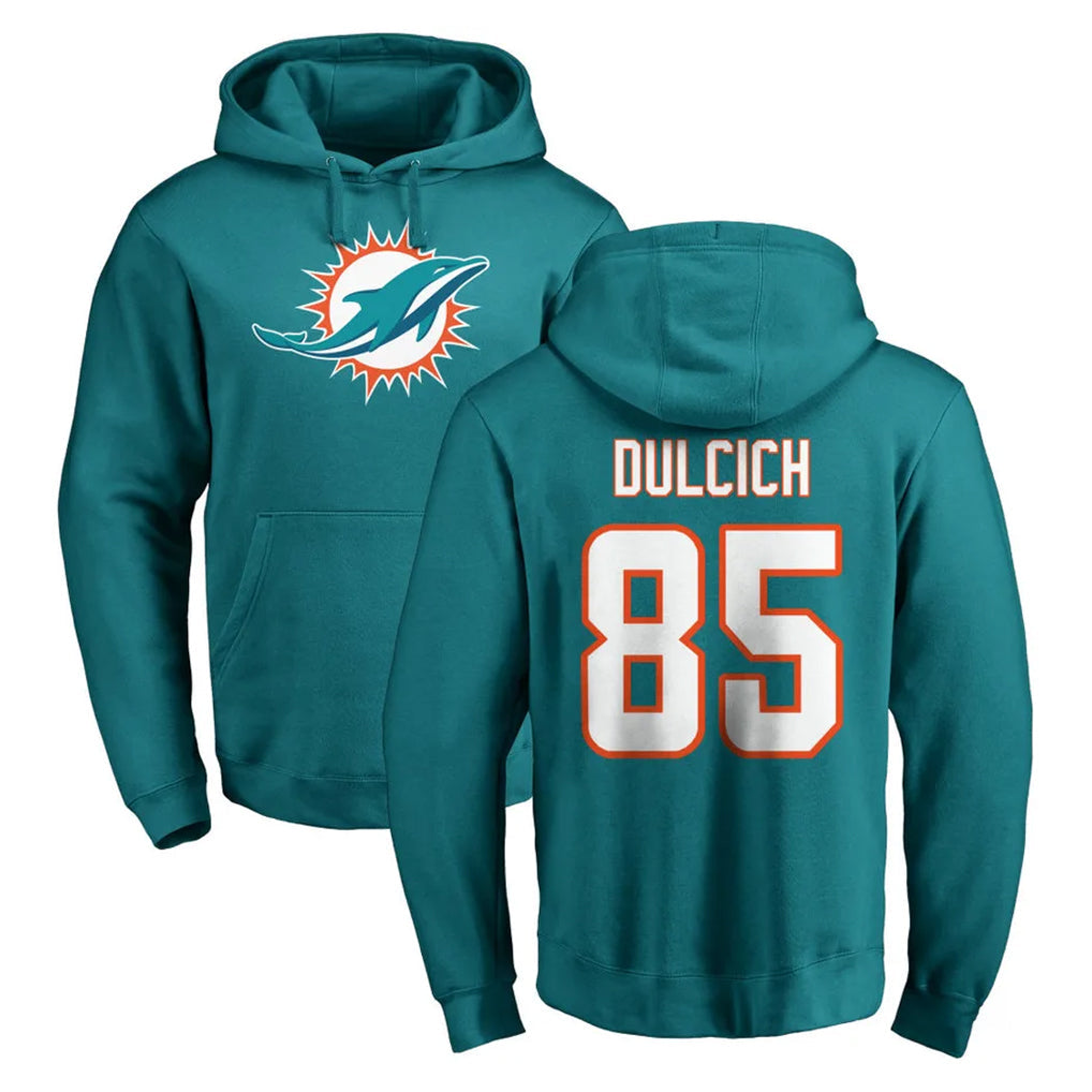 Davalo M.Dolphins #85 Greg Dulcich Player Aqua LOGO Pullover Hoodies Limited Stitched Jerseys