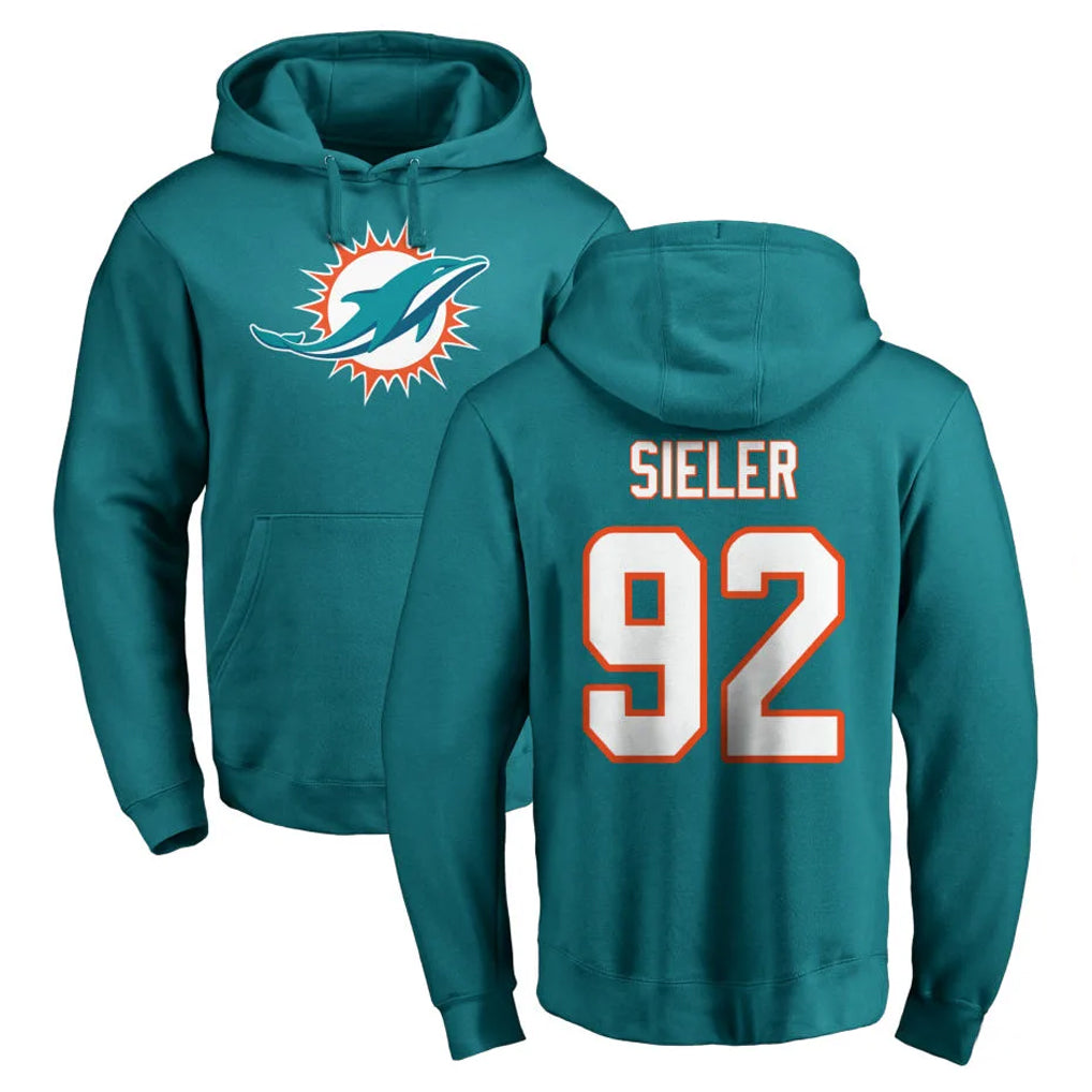 Davalo M.Dolphins #92 Zach Sieler Player Aqua LOGO Pullover Hoodies Limited Stitched Jerseys