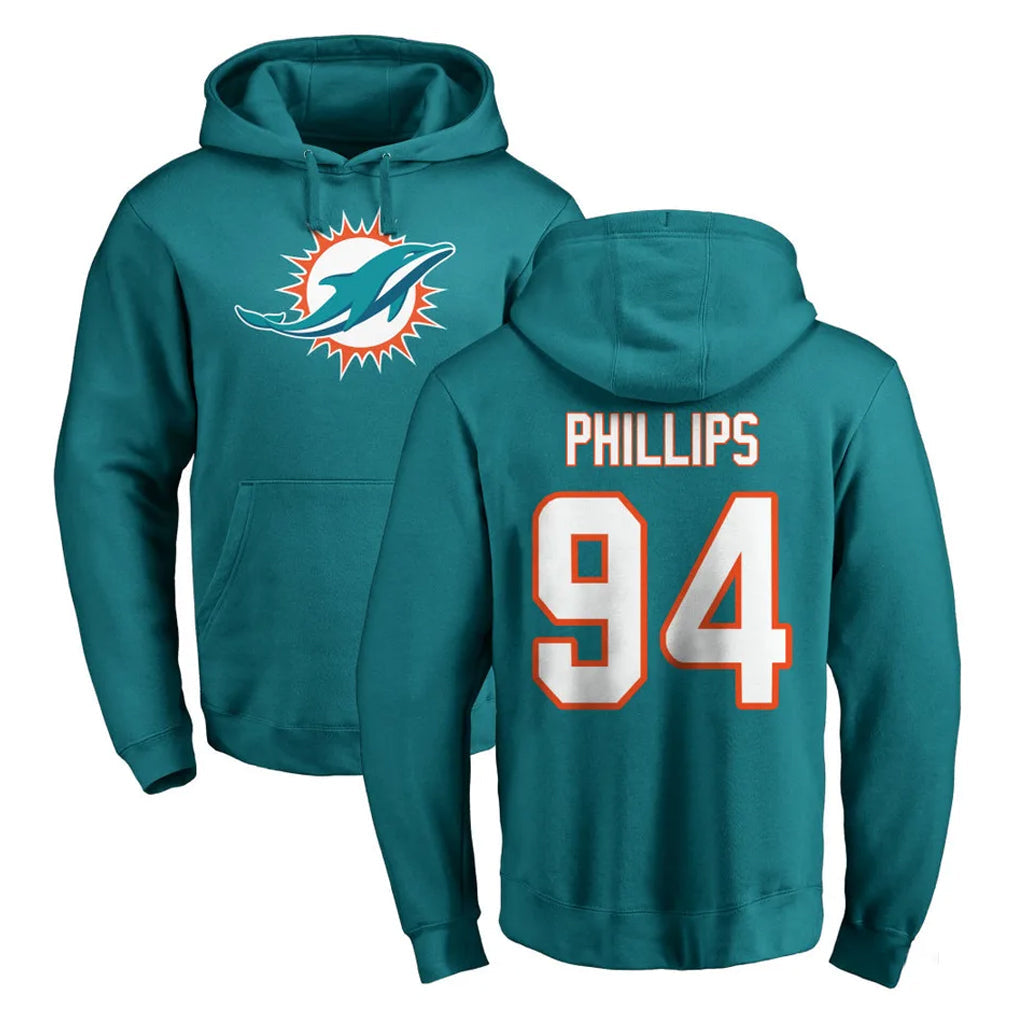 Davalo M.Dolphins #94 Jordan Phillips Player Aqua LOGO Pullover Hoodies Limited Stitched Jerseys