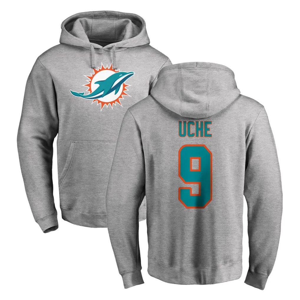 Davalo M.Dolphins #9 Joshua Uche Player Gray LOGO Pullover Hoodies Limited Stitched Jerseys