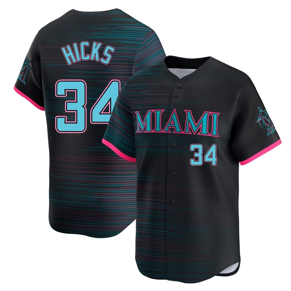 Davalo M.Marlins #34 Liam Hicks Player Black City Connect Home Limited Stitched Jerseys