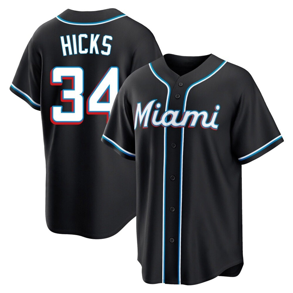 Davalo M.Marlins #34 Liam Hicks Player Black Fashion Out Home Game Stitched Jerseys