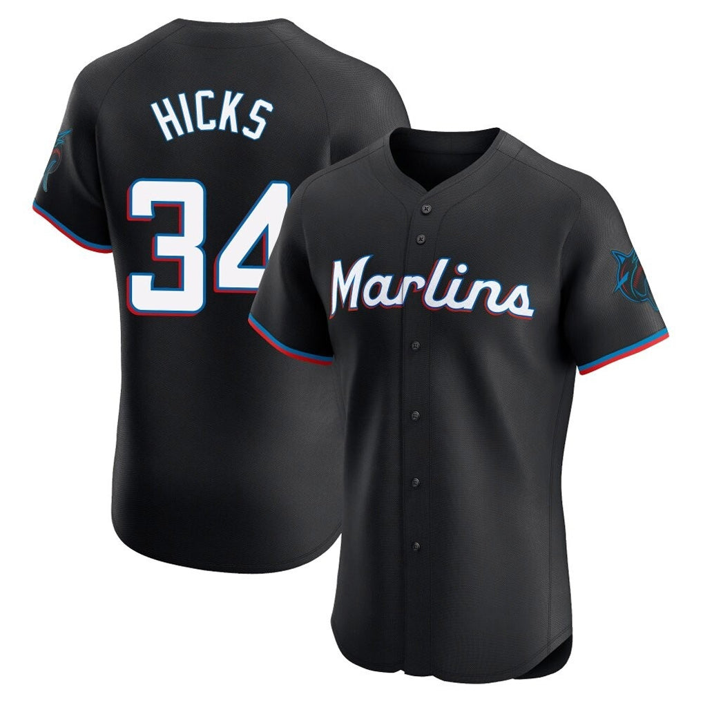 Davalo M.Marlins #34 Liam Hicks Player Black Vapor Home Limited Elite Stitched Jerseys