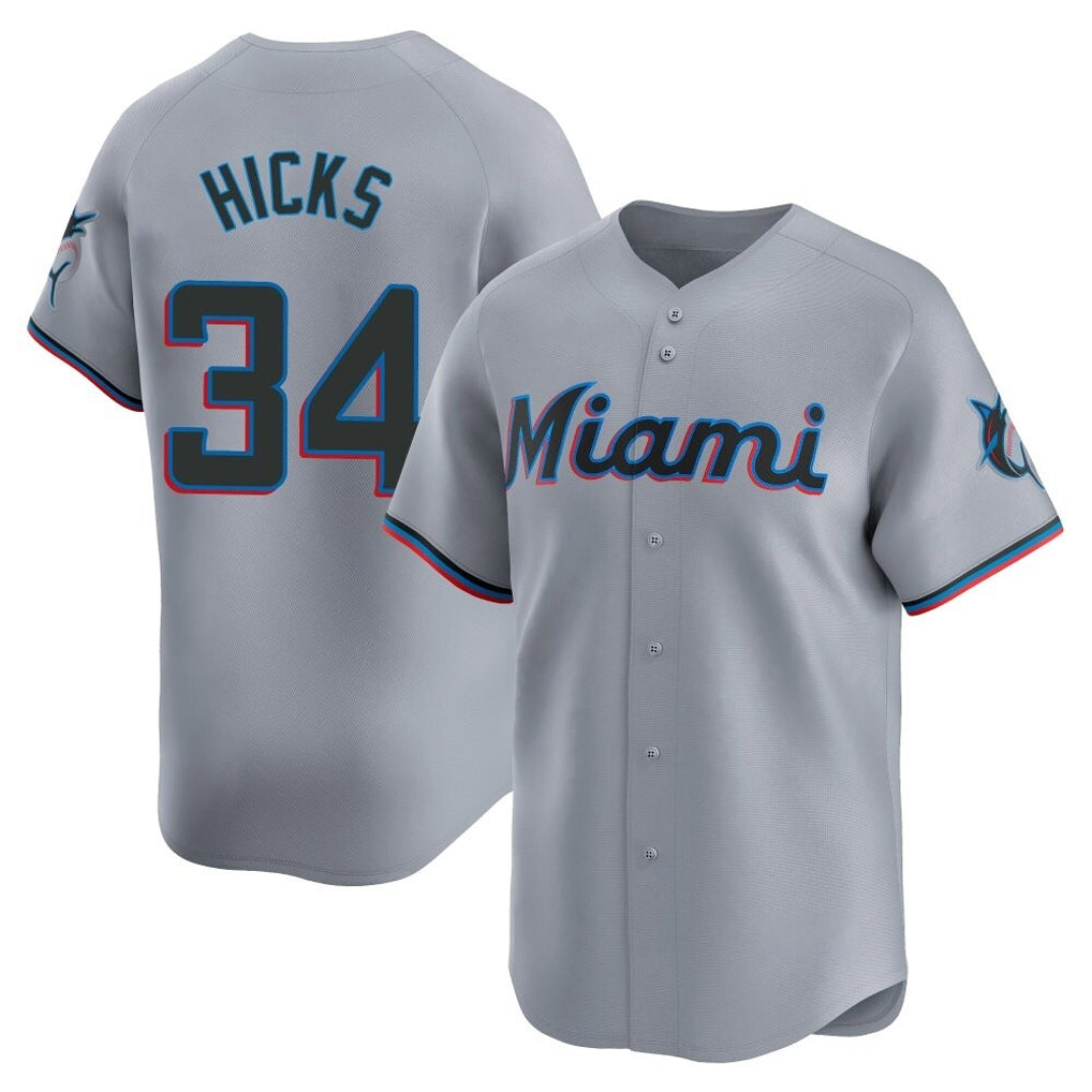 Davalo M.Marlins #34 Liam Hicks Player Gray Home Limited Stitched Jerseys