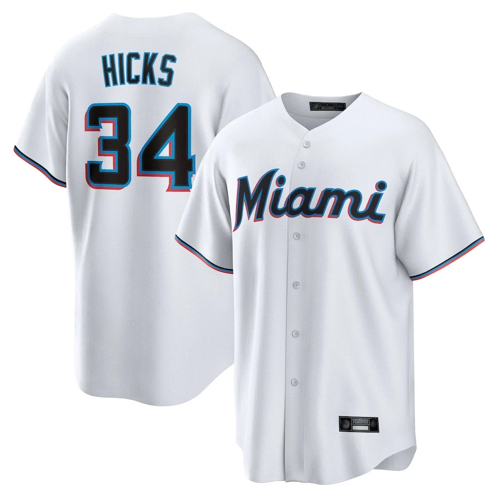Davalo M.Marlins #34 Liam Hicks Player White  Home Game Stitched Jerseys
