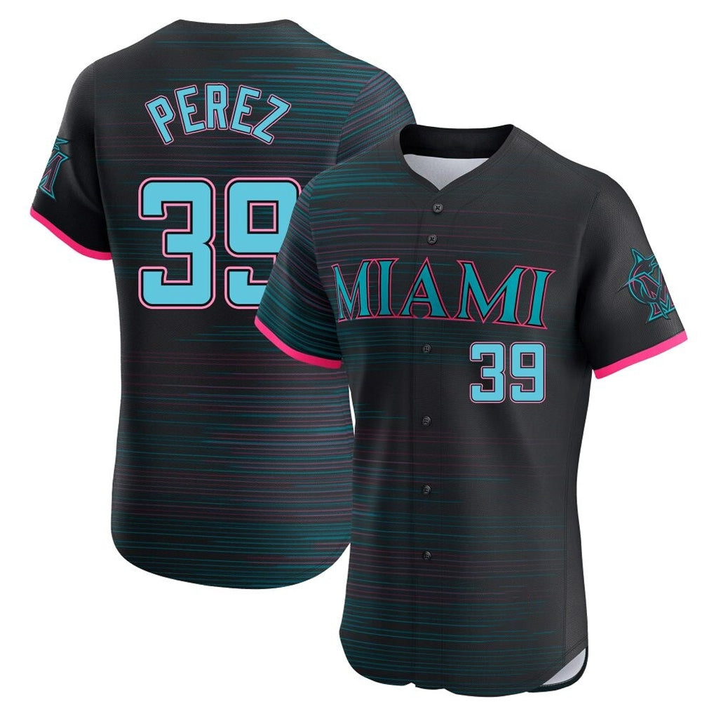Davalo M.Marlins #39 Eury Perez Player Black City Connect Home Limited Elite Stitched Jerseys