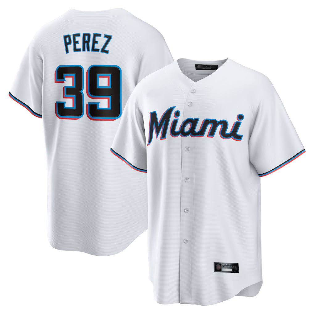 Davalo M.Marlins #39 Eury Perez Player White  Home Game Stitched Jerseys