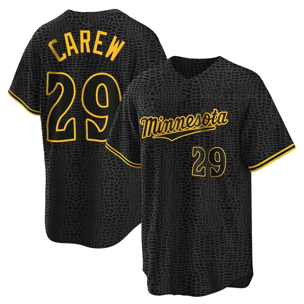 Davalo M.Twins #29 Rod Carew Player Black Snake Skin City Home Game Stitched Jerseys