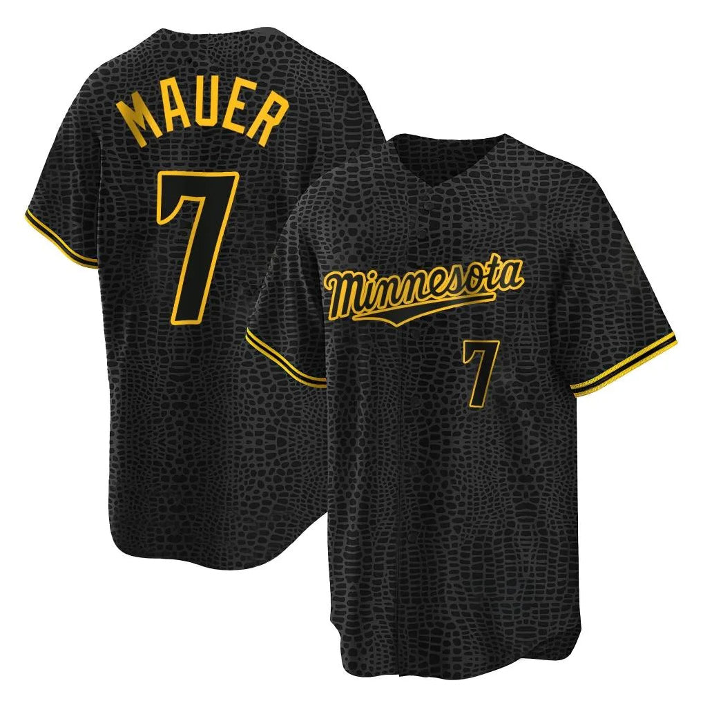 Davalo M.Twins #7 Joe Mauer Player Black Snake Skin City Home Game Stitched Jerseys