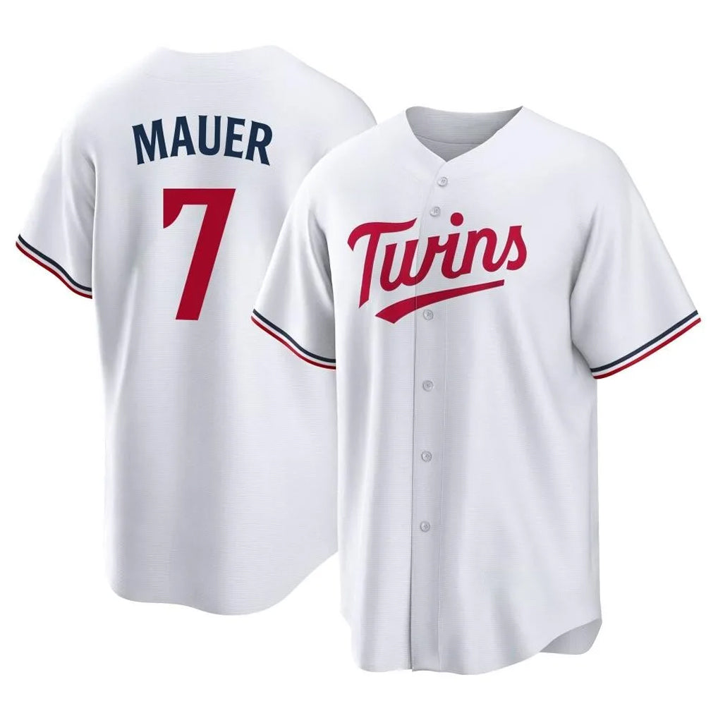 Davalo M.Twins #7 Joe Mauer Player White Home Game Stitched Jerseys