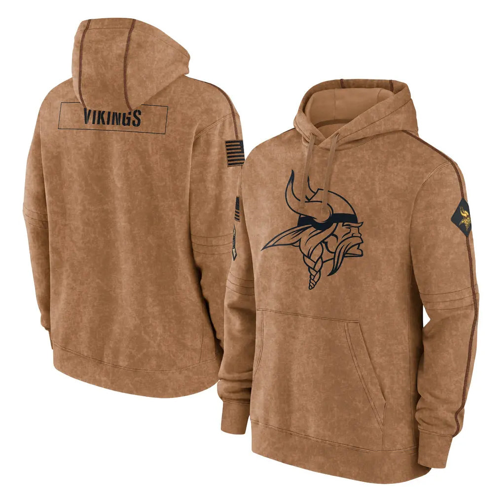 Davalo MN.Vikings Brown Salute to Service Pullover Hoodies Limited Game Blank Player Stitched Jerseys