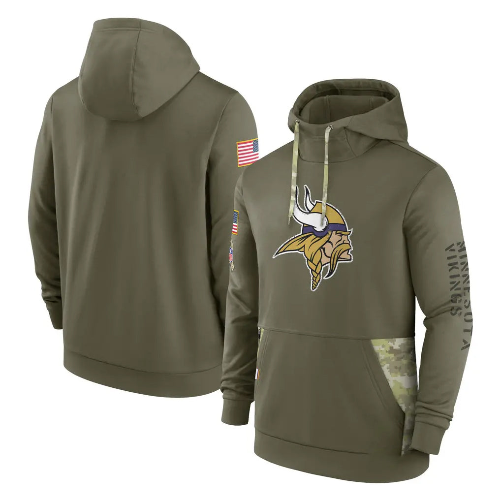 Davalo MN.Vikings Olive Salute to Service Pullover Hoodies Blank Player Stitched Jerseys