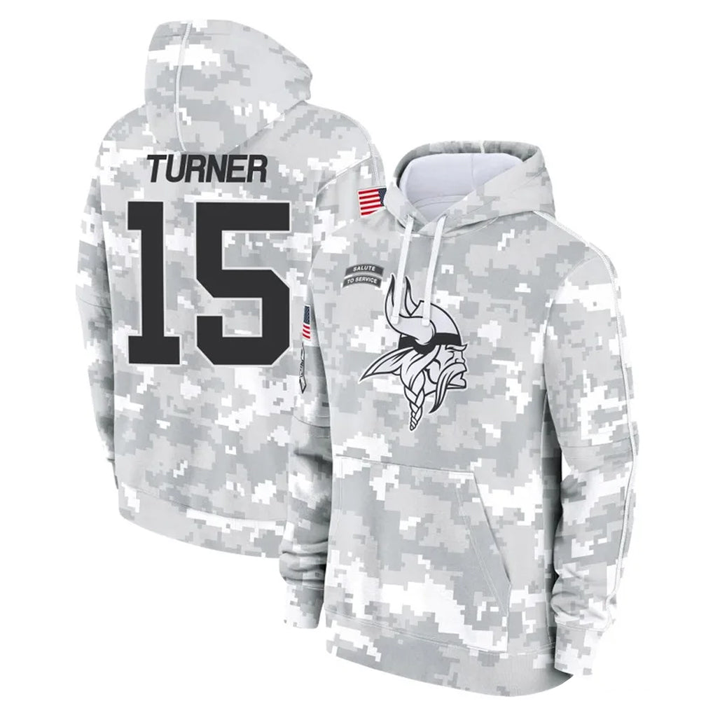 Davalo MN.Vikings #15 Dallas Turner Player Arctic Camo Salute to Service Pullover Hoodies Limited Game Stitched Jerseys