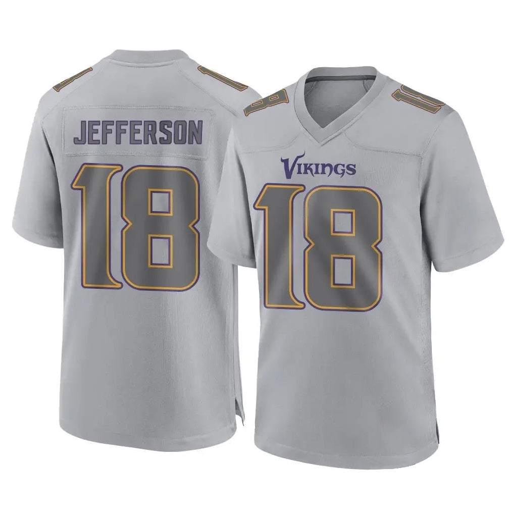 Davalo MN.Vikings #18 Justin Jefferson Player Gray Atmosphere Fashion Home Game Stitched Jerseys