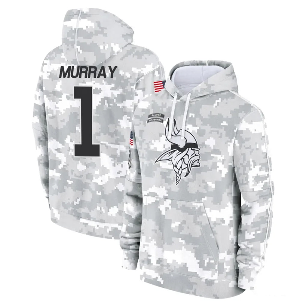 Davalo MN.Vikings #1 Kyler Murray Player Arctic Camo Salute to Service Pullover Hoodies Limited Game Stitched Jerseys