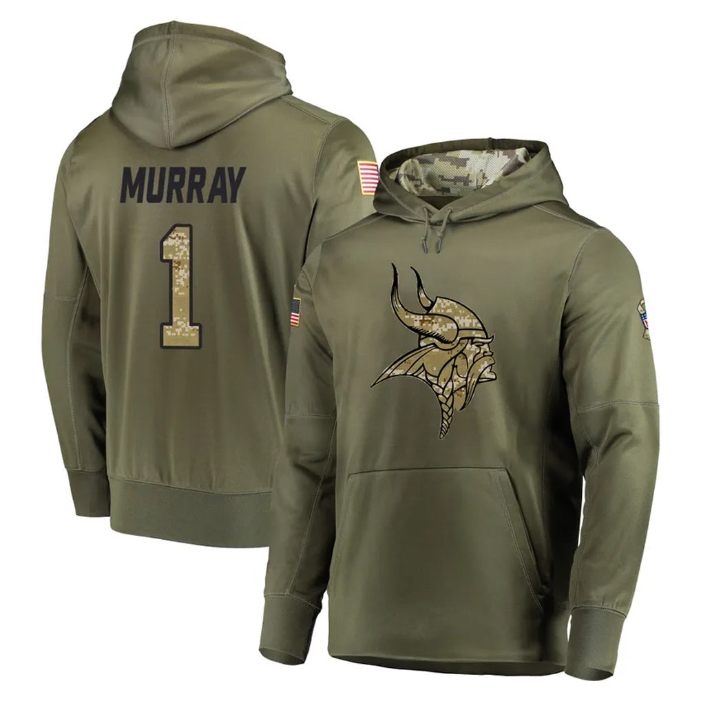 Davalo MN.Vikings #1 Kyler Murray Player Olive Salute to Service Pullover Hoodies Home Game Stitched Jerseys