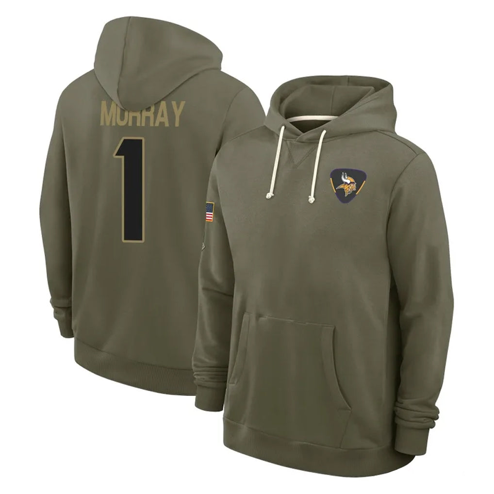 Davalo MN.Vikings #1 Kyler Murray Player Olive Salute to Service Pullover Hoodies Limited Stitched Jerseys