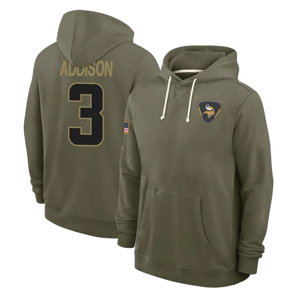 Davalo MN.Vikings #3 Jordan Addison Player Olive Salute to Service Pullover Hoodies Limited Stitched Jerseys
