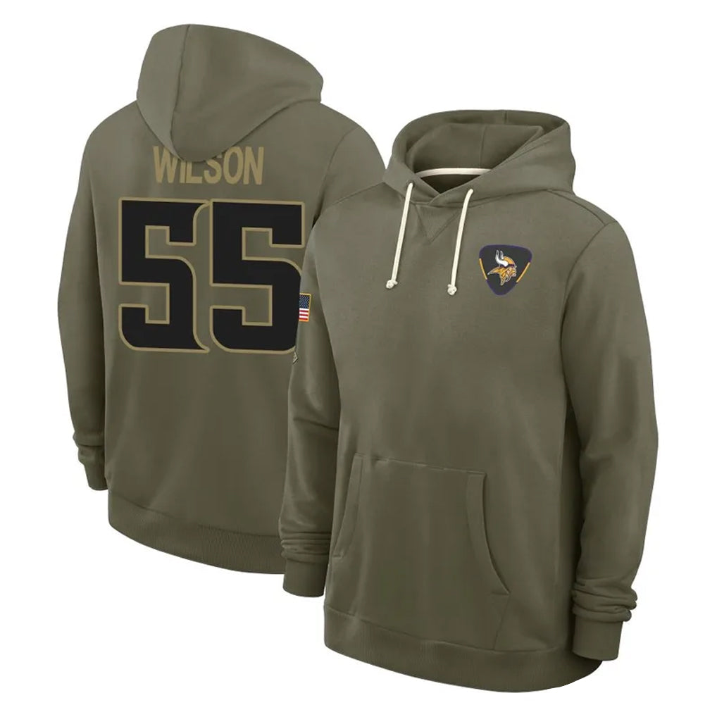 Davalo MN.Vikings #55 Eric Wilson Player Olive Salute to Service Pullover Hoodies Limited Stitched Jerseys