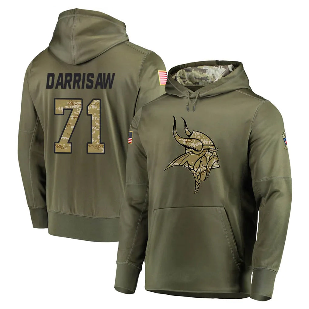 Davalo MN.Vikings #71 Christian Darrisaw Player Olive Salute to Service Pullover Hoodies Home Game Stitched Jerseys