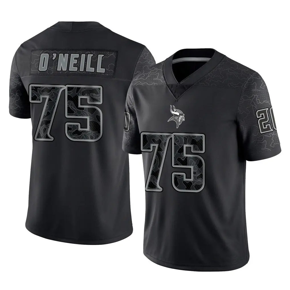 Davalo MN.Vikings #75 Brian O'Neill Player Black Reflective LImited Home Game Stitched Jerseys