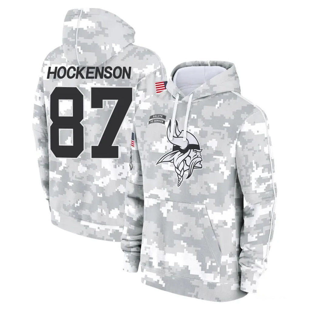 Davalo MN.Vikings #87 T.J. Hockenson Player Arctic Camo Salute to Service Pullover Hoodies Limited Game Stitched Jerseys