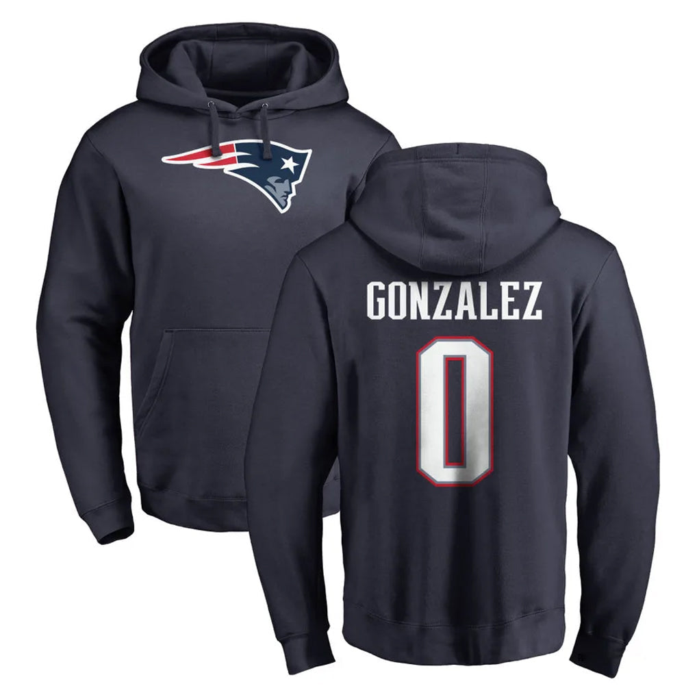 Davalo NE.Patriots #0 Christian Gonzalez Player Navy LOGO Pullover Hoodies Home Game Stitched Jerseys