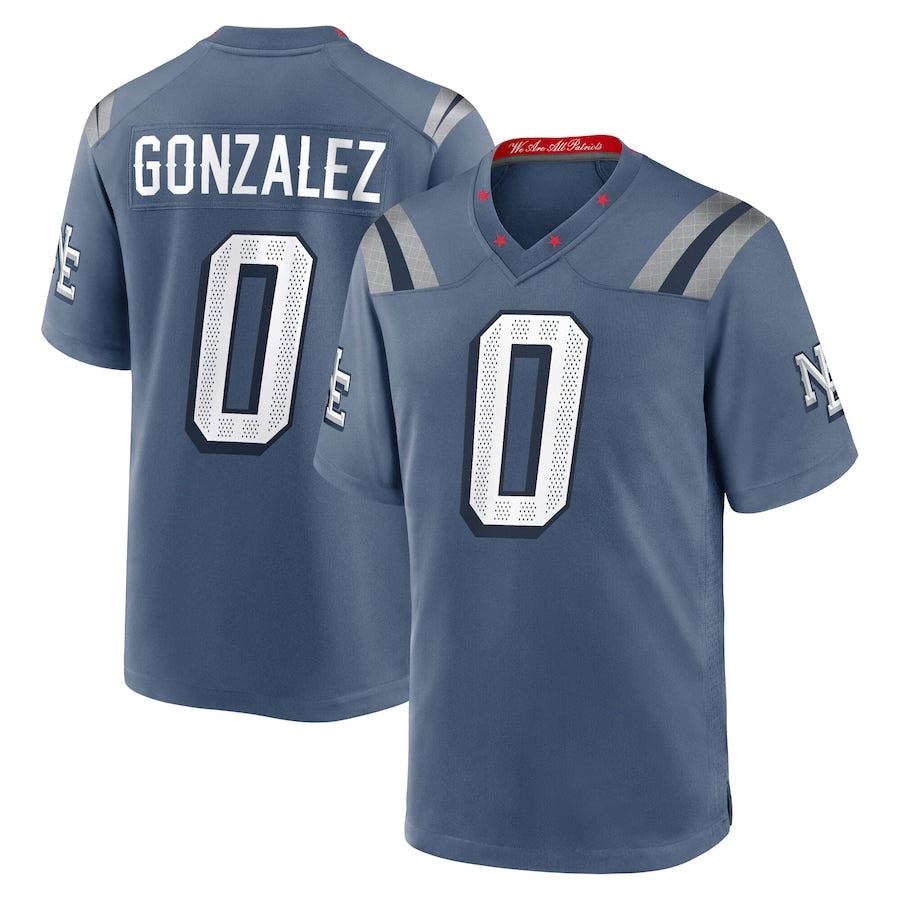 Davalo NE.Patriots #0 Christian Gonzalez Player Storm Blue Rivalries Collection Game Stitched Jerseys