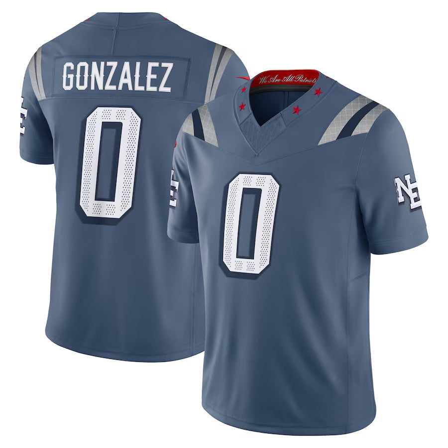 Davalo NE.Patriots #0 Christian Gonzalez Player Storm Blue Rivalries Collection Limited Stitched Jerseys