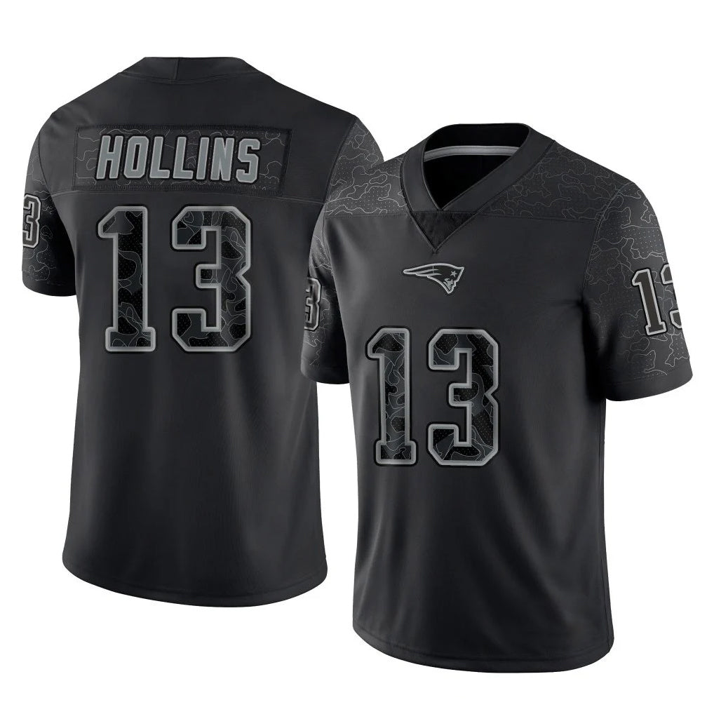 Davalo NE.Patriots #13 Mack Hollins Player Black Reflective LImited Home Game Stitched Jerseys