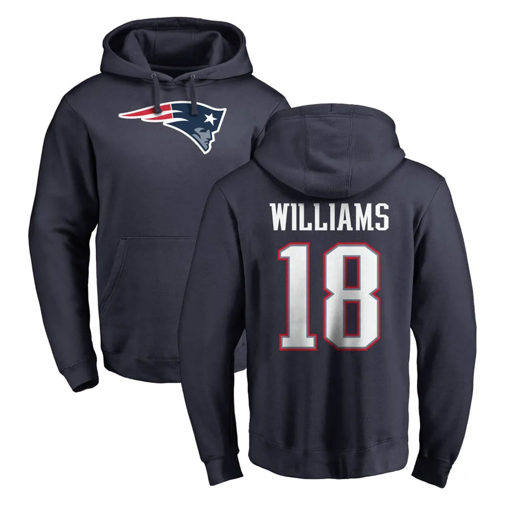 Davalo NE.Patriots #18 Kyle Williams Player Navy LOGO Pullover Hoodies Home Game Stitched Jerseys