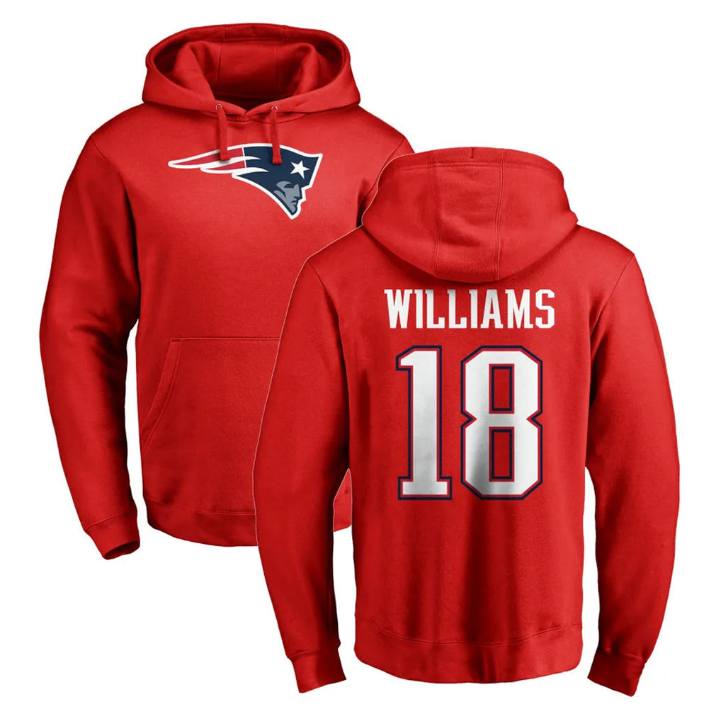 Davalo NE.Patriots #18 Kyle Williams Player Red LOGO Pullover Hoodies Home Game Stitched Jerseys