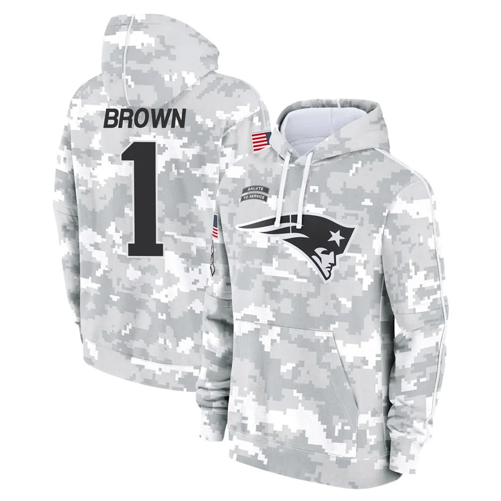 Davalo NE.Patriots #1 A.J. Brown Player Arctic Camo Salute to Service Pullover Hoodies Limited Game Stitched Jerseys