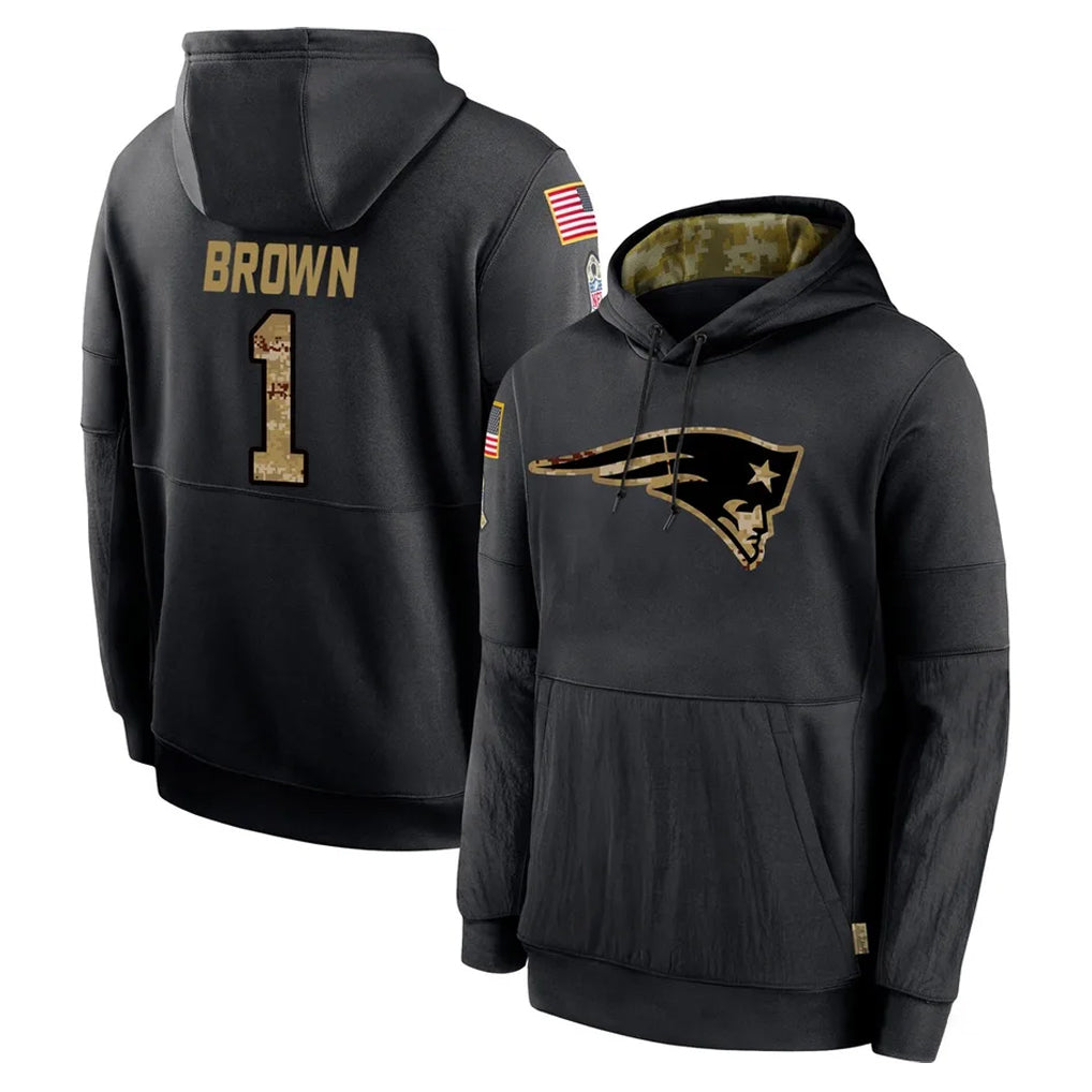 Davalo NE.Patriots #1 A.J. Brown Player Black Salute to Service Hoodies Limited Game Stitched Jerseys