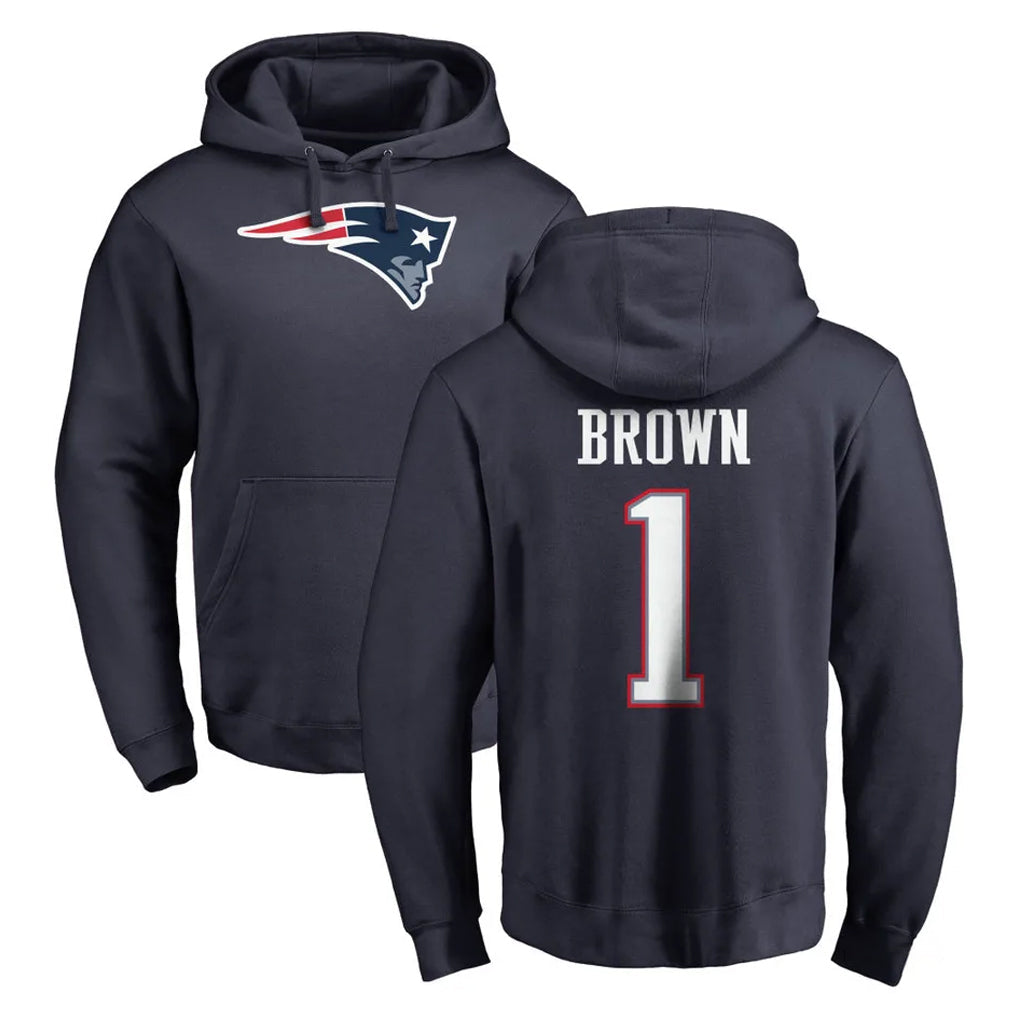 Davalo NE.Patriots #1 A.J. Brown Player Navy LOGO Pullover Hoodies Home Game Stitched Jerseys