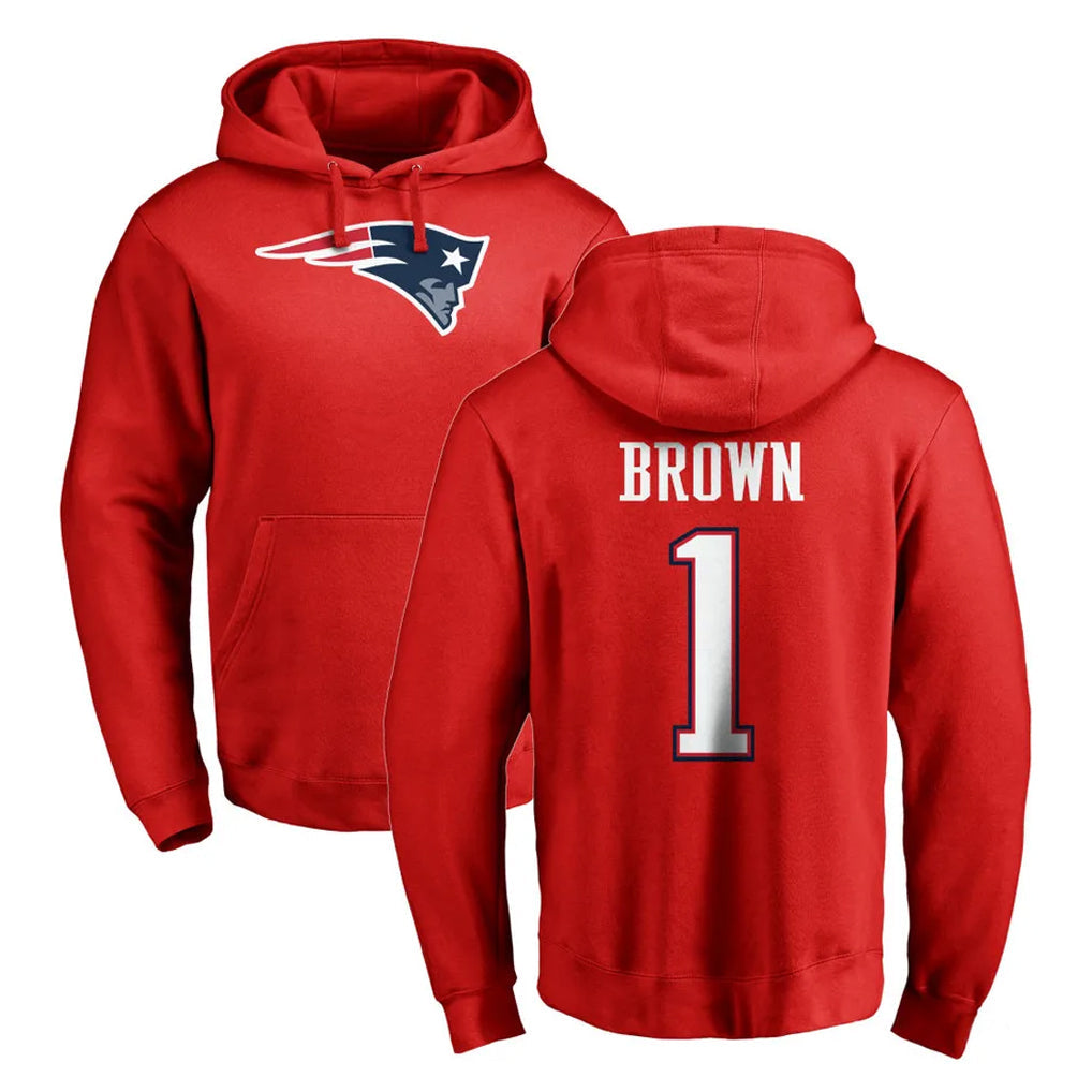 Davalo NE.Patriots #1 A.J. Brown Player Red LOGO Pullover Hoodies Home Game Stitched Jerseys