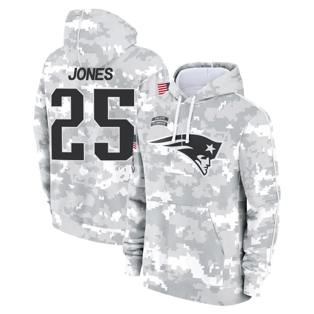 Davalo NE.Patriots #25 Marcus Jones Player Arctic Camo Salute to Service Pullover Hoodies Limited Game Stitched Jerseys