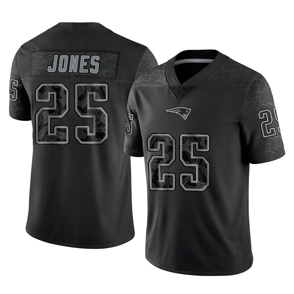 Davalo NE.Patriots #25 Marcus Jones Player Black Reflective LImited Home Game Stitched Jerseys
