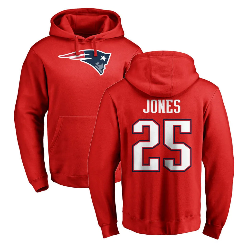 Davalo NE.Patriots #25 Marcus Jones Player Red LOGO Pullover Hoodies Home Game Stitched Jerseys