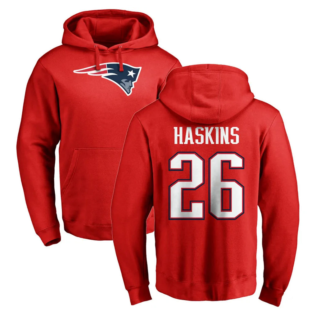 Davalo NE.Patriots #26 Hassan Haskins Player Red LOGO Pullover Hoodies Home Game Stitched Jerseys