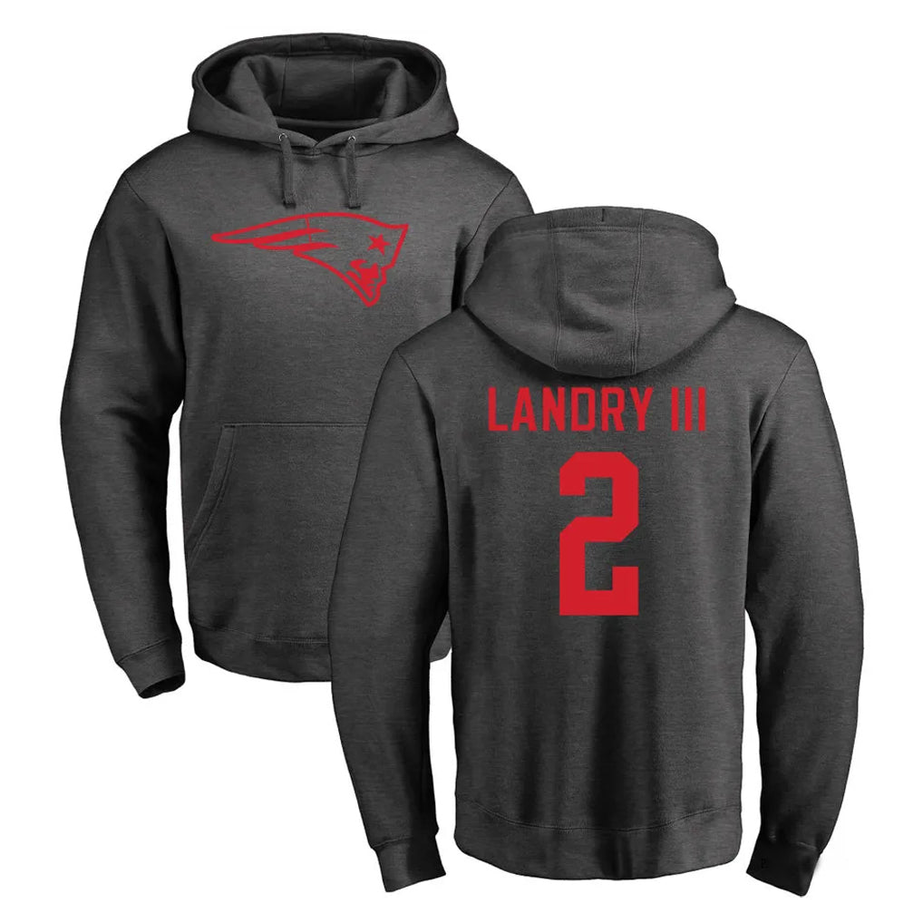 Davalo NE.Patriots #2 Harold Landry III Player Gray Pullover Hoodies Home Game Stitched Jerseys