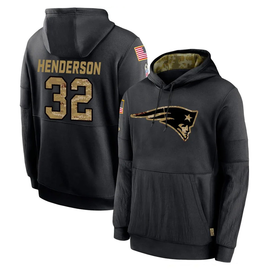 Davalo NE.Patriots #32 TreVeyon Henderson Player Black Salute to Service Hoodies Limited Game Stitched Jerseys