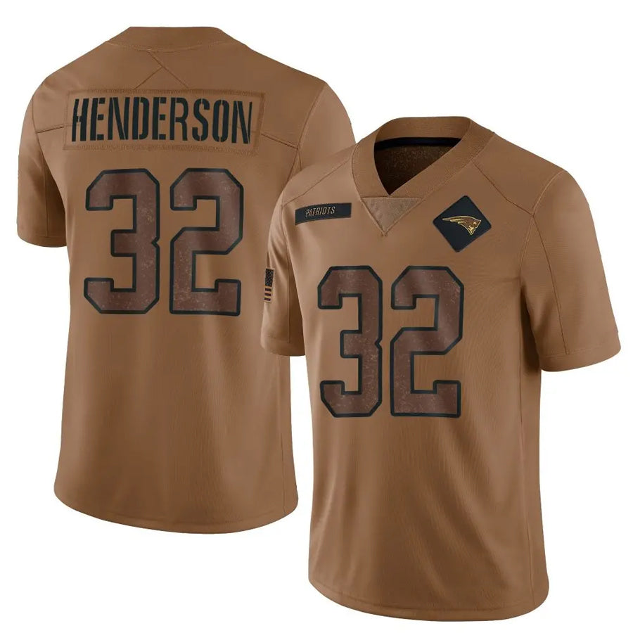 Davalo NE.Patriots #32 TreVeyon Henderson Player Salute To Service Limited Brown Stitched Jerseys
