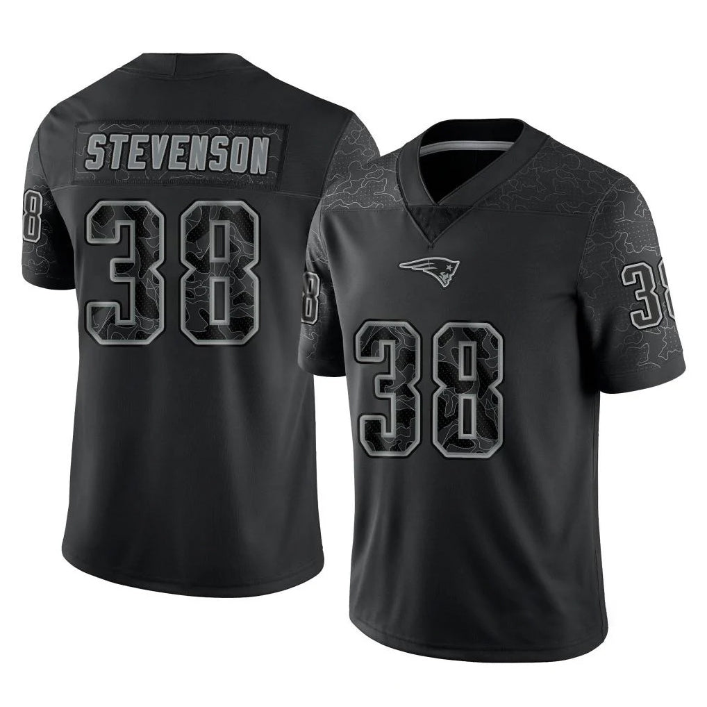 Davalo NE.Patriots #38 Rhamondre Stevenson Player Black Reflective LImited Home Game Stitched Jerseys