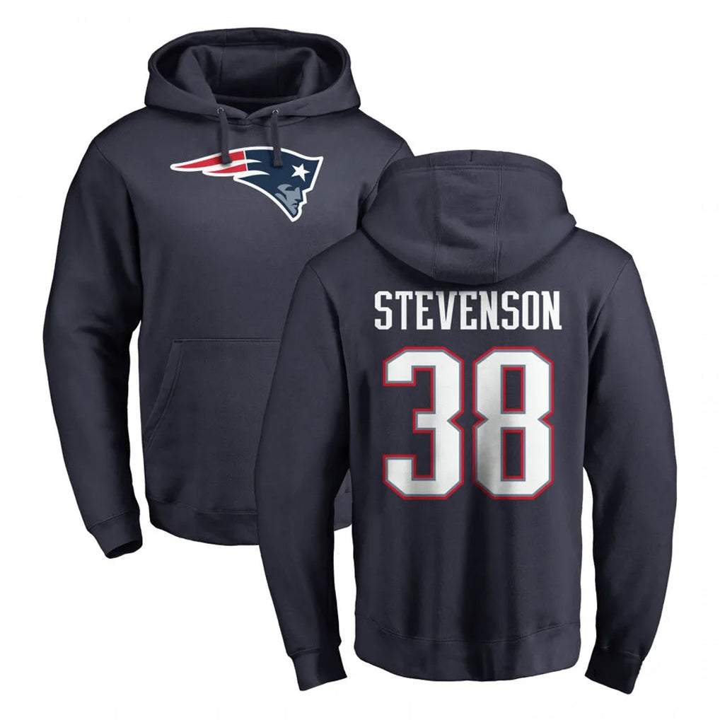 Davalo NE.Patriots #38 Rhamondre Stevenson Player Navy LOGO Pullover Hoodies Home Game Stitched Jerseys