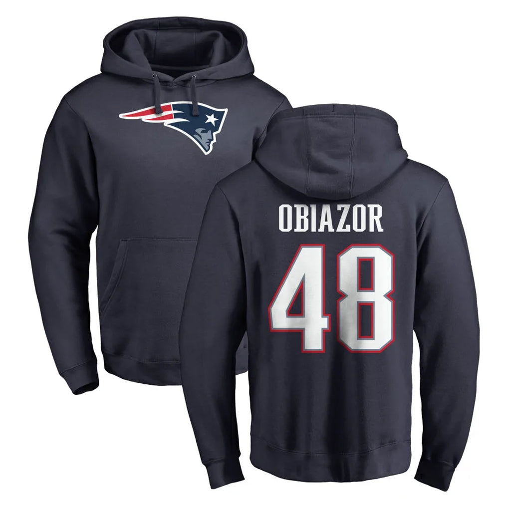 Davalo NE.Patriots #48 Namdi Obiazor Player Navy LOGO Pullover Hoodies Home Game Stitched Jerseys